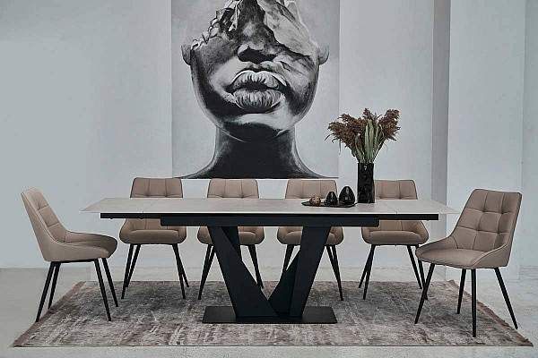 Керамический стол раскладной обеденный Vetro Mebel Алонцо TML-955 Крема деликато-черный-2