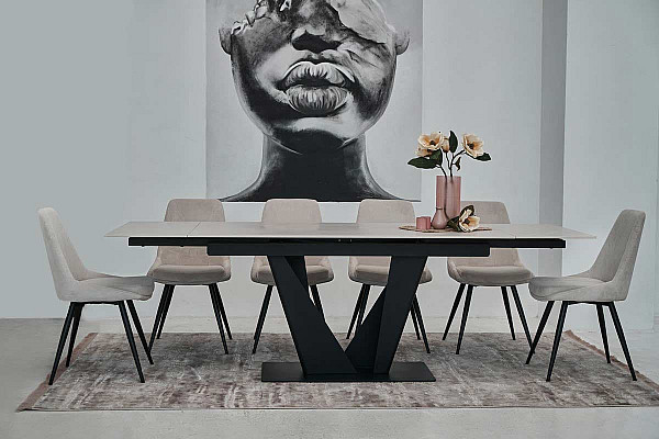 Керамический стол раскладной обеденный Vetro Mebel Алонцо TML-955 Крема деликато-черный-0