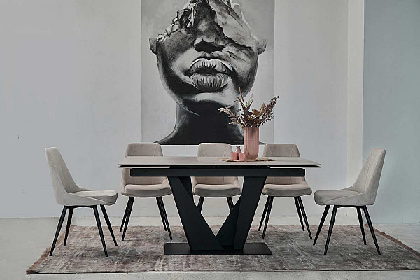 Керамический стол раскладной обеденный Vetro Mebel Алонцо TML-955 Крема деликато-черный-5