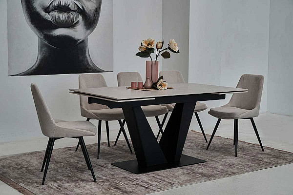 Керамический стол раскладной обеденный Vetro Mebel Алонцо TML-955 Крема деликато-черный-6