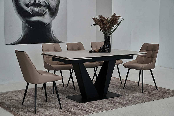 Керамический стол раскладной обеденный Vetro Mebel Алонцо TML-955 Крема деликато-черный-7