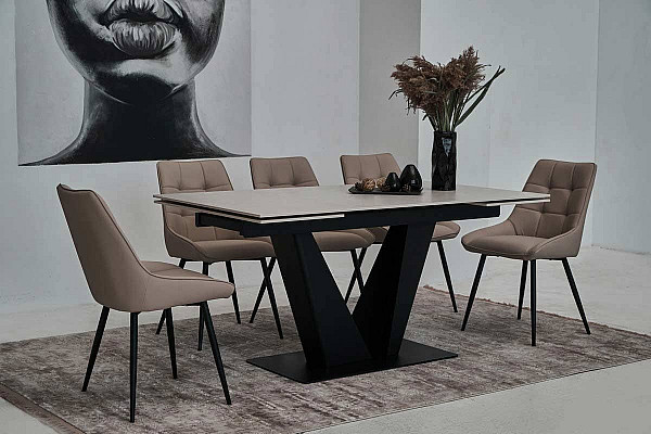 Керамический стол раскладной обеденный Vetro Mebel Алонцо TML-955 Крема деликато-черный-9