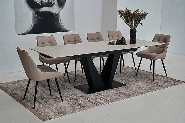 Керамический стол раскладной обеденный Vetro Mebel Алонцо TML-955 Крема деликато-черный-8