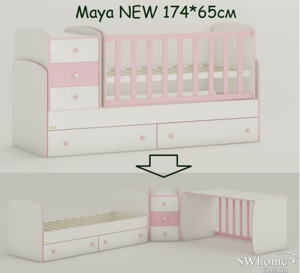 Детская кроватка-трансформер Oris Maya New Розовая-1