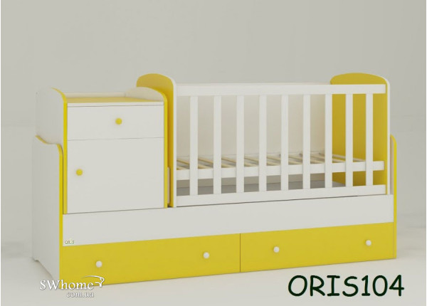 Детская кроватка-трансформер Oris Metida Бело-желтая Детская кроватка-трансформер Oris Metida Бело-желтая-0
