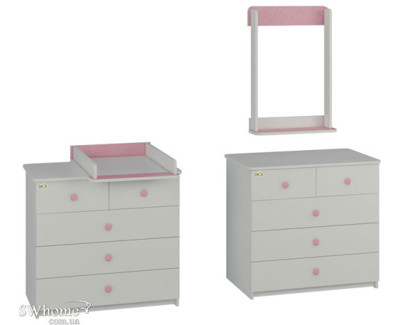 Пеленальний комод Oris Ajax на 5 ящиків Біло-рожевий Пеленальний комод Oris Ajax на 5 ящиків Біло-рожевий-0