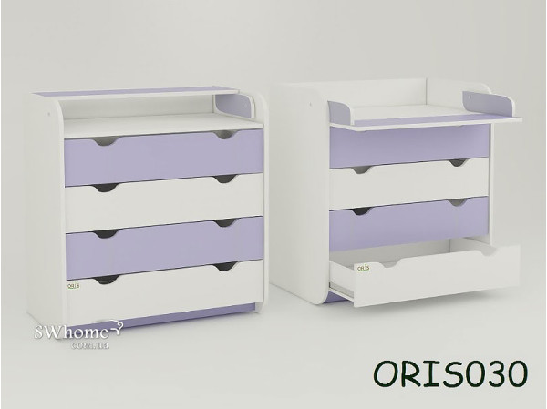 Пеленальный комод Oris Colour на 4 ящика Бело-лиловый Пеленальный комод Oris Colour на 4 ящика Бело-лиловый-0