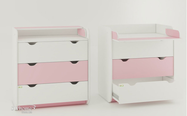 Пеленальный комод Oris Colour на 3 ящика Бело-розовый-0