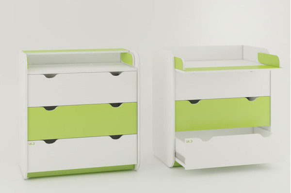 Пеленальный комод Oris Colour на 3 ящика Бело-зеленый Пеленальный комод Oris Colour на 3 ящика Бело-зеленый-0