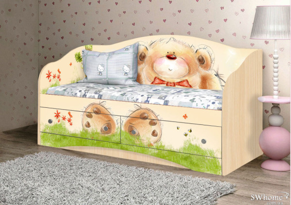 Дитячий диван Вальтер Ведмедик з букетом з 2 ящиками Венге світлий-0