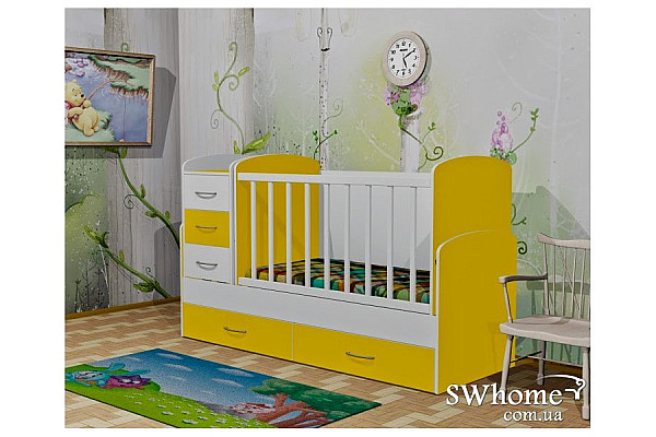 Детская кроватка-трансформер Oris Maya Бело-желтая-1