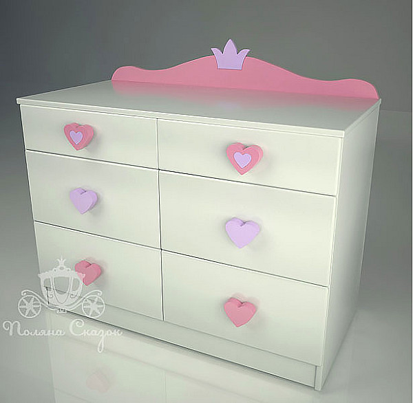 Комод широкий 6 ящиков Поляна сказок Золушка Pink-0