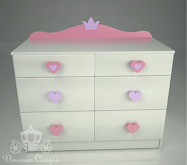 Комод широкий 6 ящиков Поляна сказок Золушка Pink-1