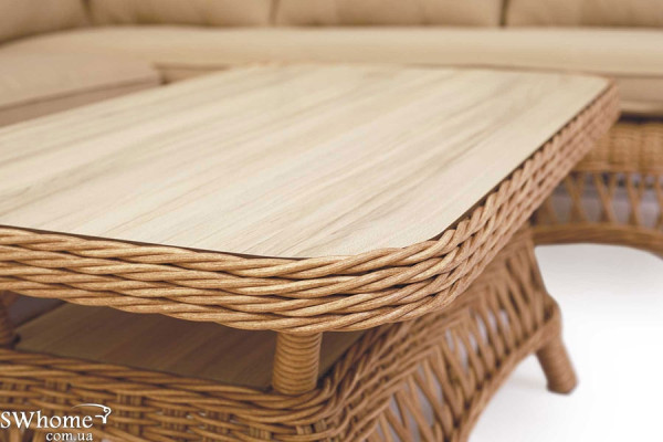 Стол из ротанга Pradex Беатриче журнальный Бежевый-3