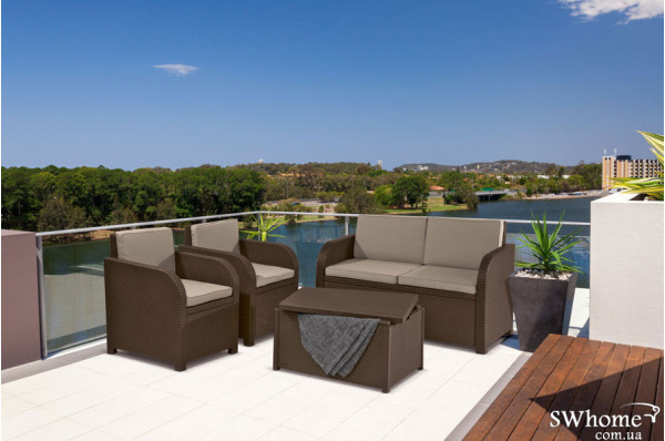 Комплект садових меблів з ротанга Allibert Monaco set Коричневий-1